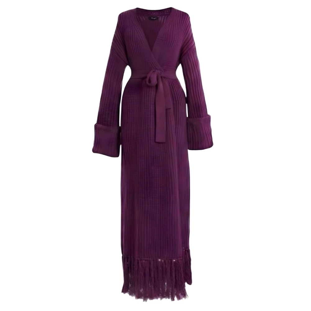 Hanifa Miya Knit Cardigan Sweater Dress In Eggplant/Plum